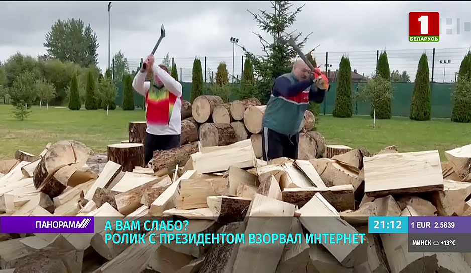 Александр Лукашенко колет дрова