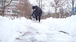 В Минске подопечные уголовно-исполнительной инспекции вместе с милиционерами убирали  снег на территории соцобъектов