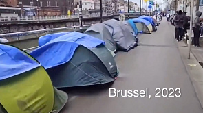 В Брюсселе беженцы из Африки и Азии разбили сотни палаток