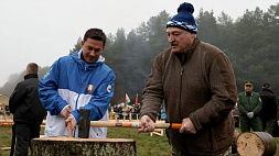 Лукашенко показал мастер-класс на чемпионате по колке дров среди журналистов 