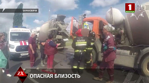 В Барановичах столкнулись две бетономешалки