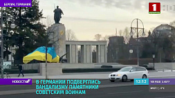 В Германии ряд памятников советским воинам оказался обернут украинскими флагами