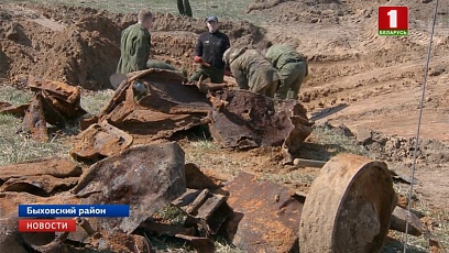 Дэталі танка Т-70 часоў Вялікай Айчыннай паднятыя пасля раскопак у Быхаўскім раёне 
